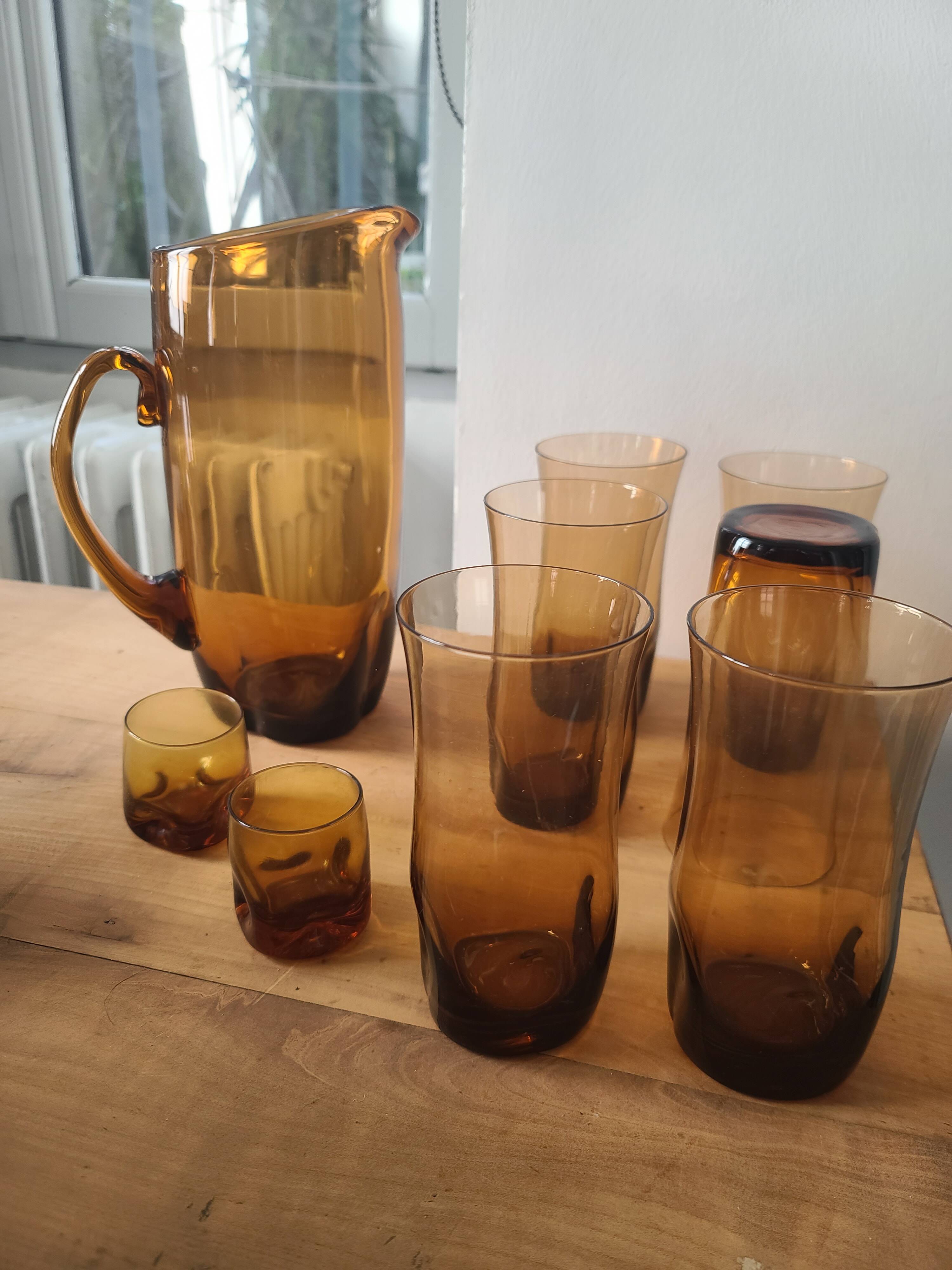 Service de Verres Vintage Ambrés (Carafe + Gobelets) #PIMR