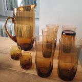 Service de Verres Vintage Ambrés (Carafe + Gobelets) #PIMR