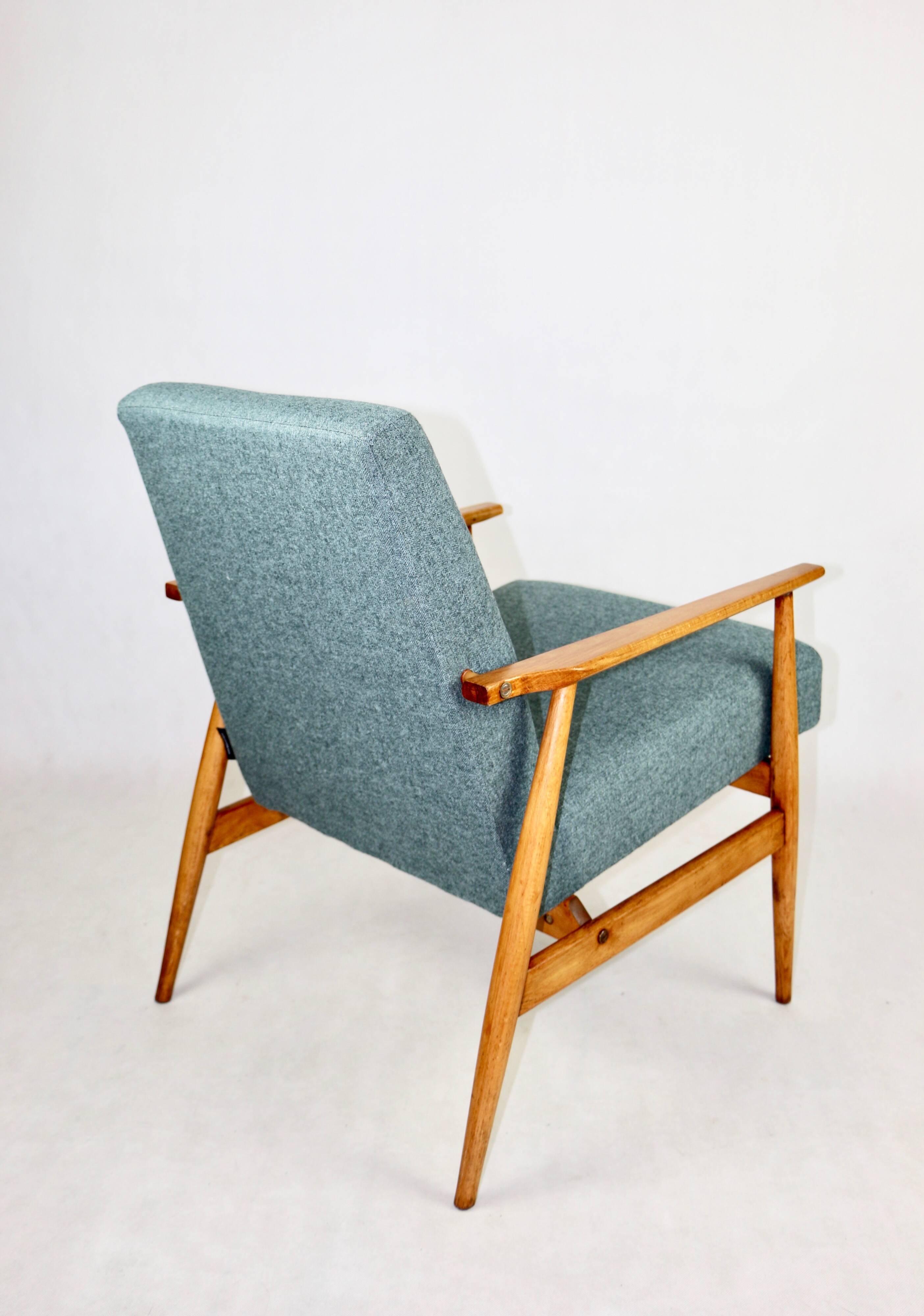 Armchair 'Lis', 1970s turquoise tweed by Henryk Lis - natural beech wood