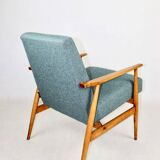 Armchair 'Lis', 1970s turquoise tweed by Henryk Lis - natural beech wood