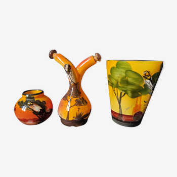 Lot faiences cigale 2 vases  1huilier vinaigier