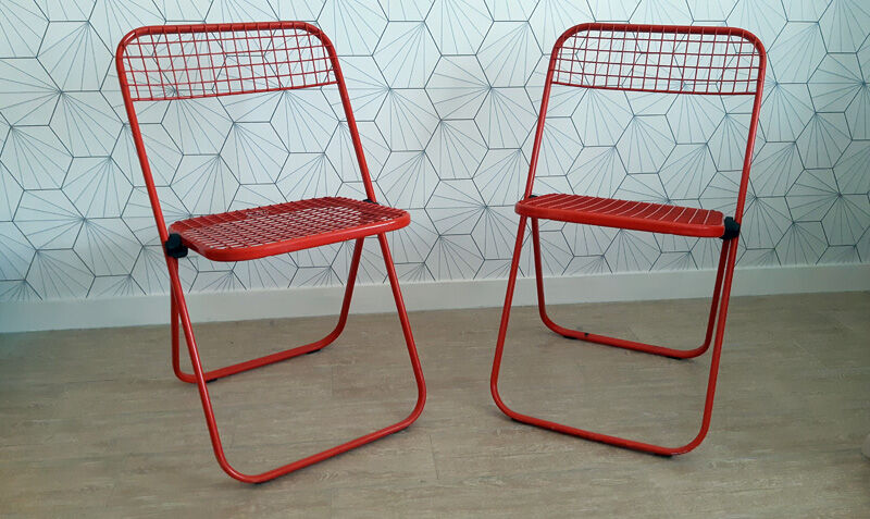 Lot de 2 chaises pliantes italiennes Talin modèle Cordeno (années 70).
