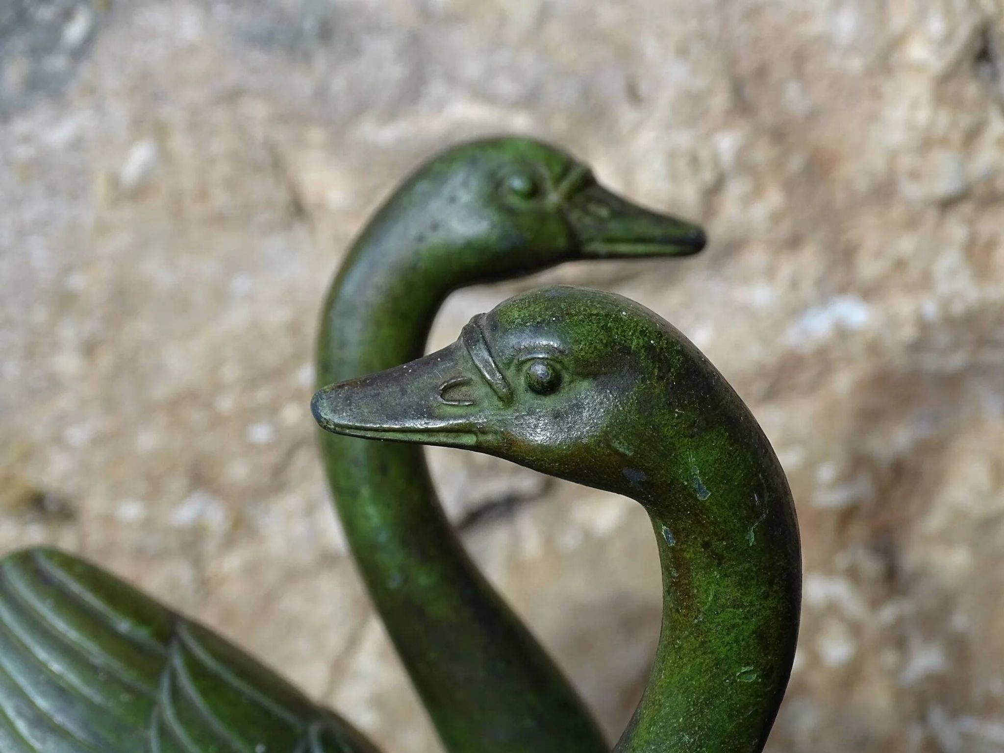Vintage swan bookends on marble bases