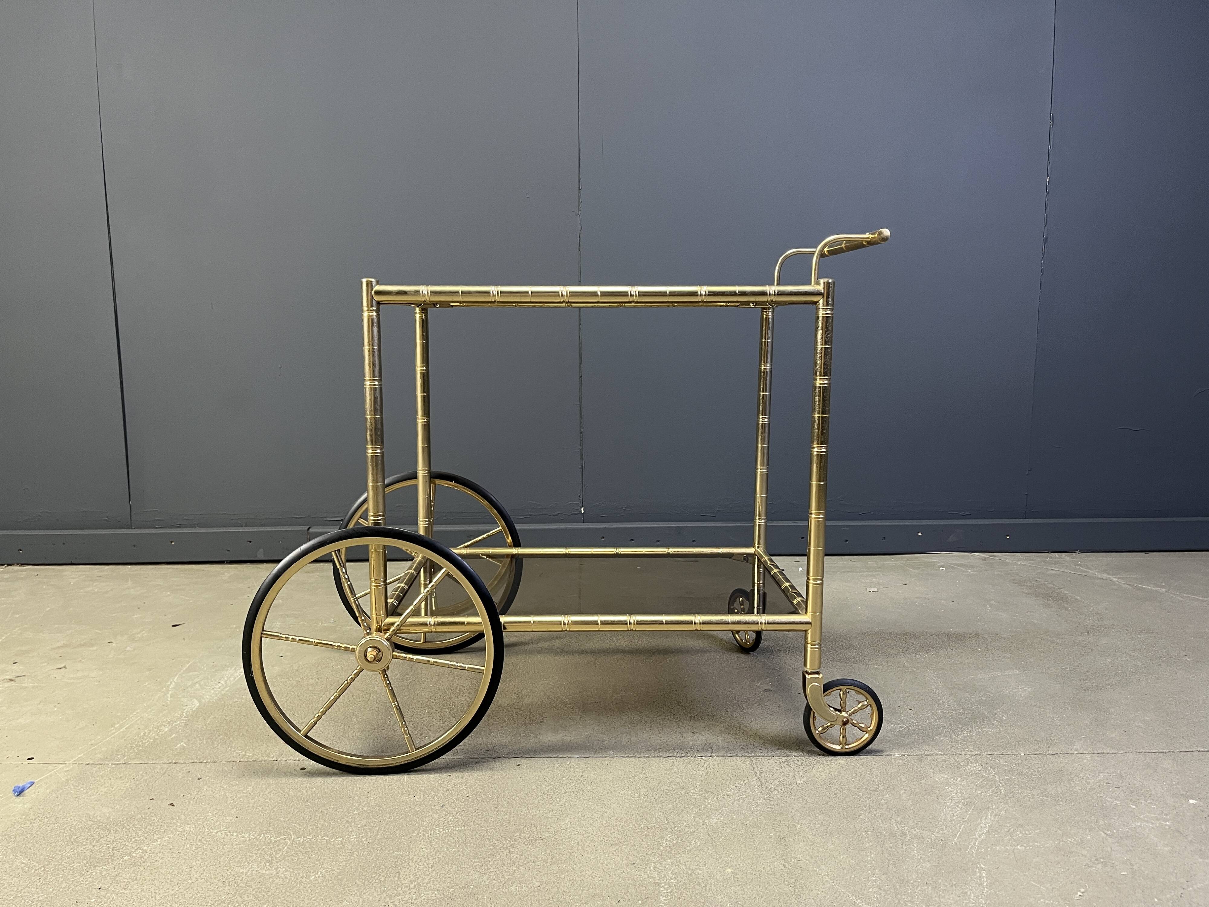 Chariot de bar en laiton imitation bambou, Orsenigo Italie, années 1970