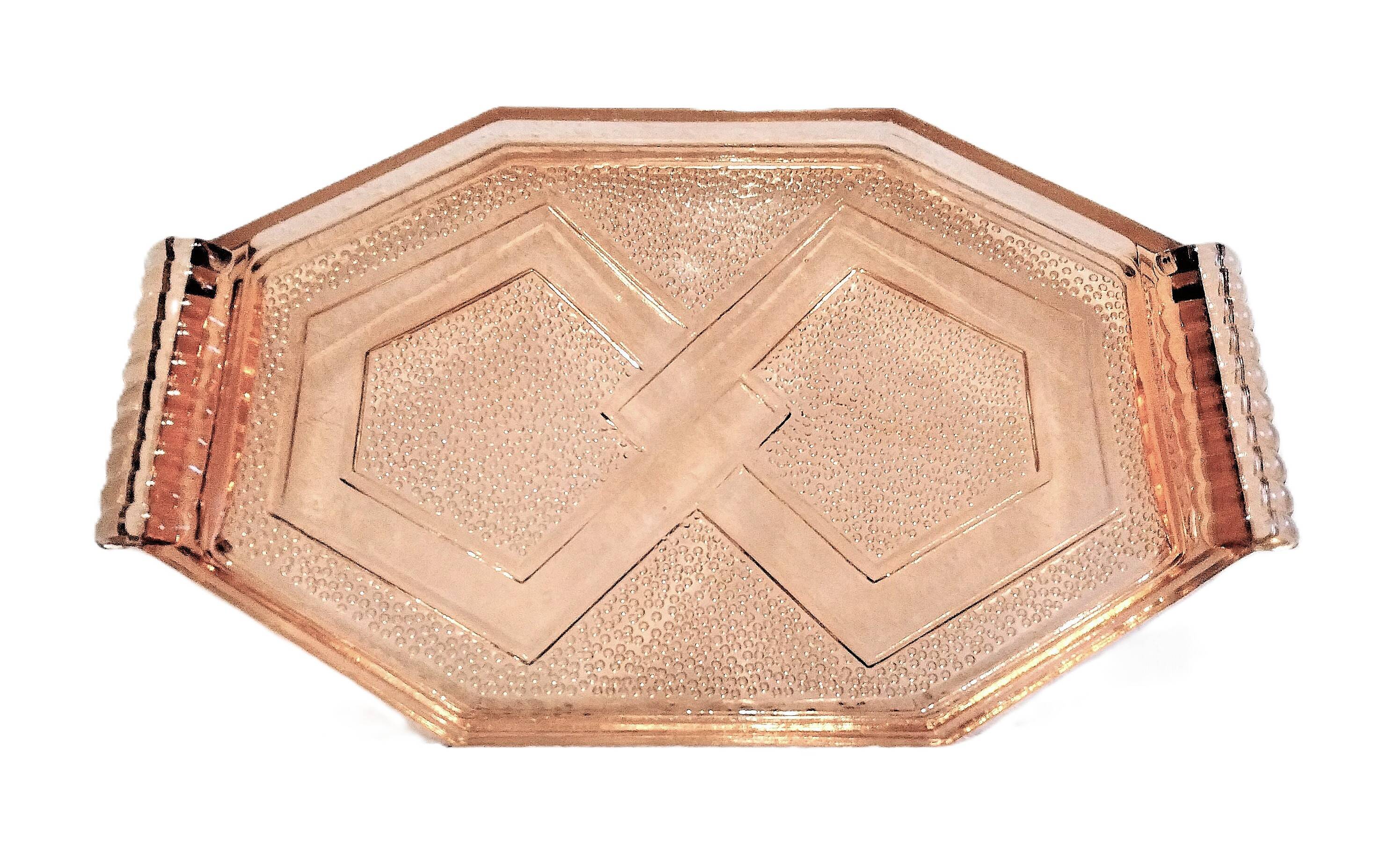Large antique Art Deco pink glass dish