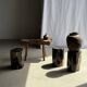 Black petrified wood side table with beige side H35 D24 - 3352