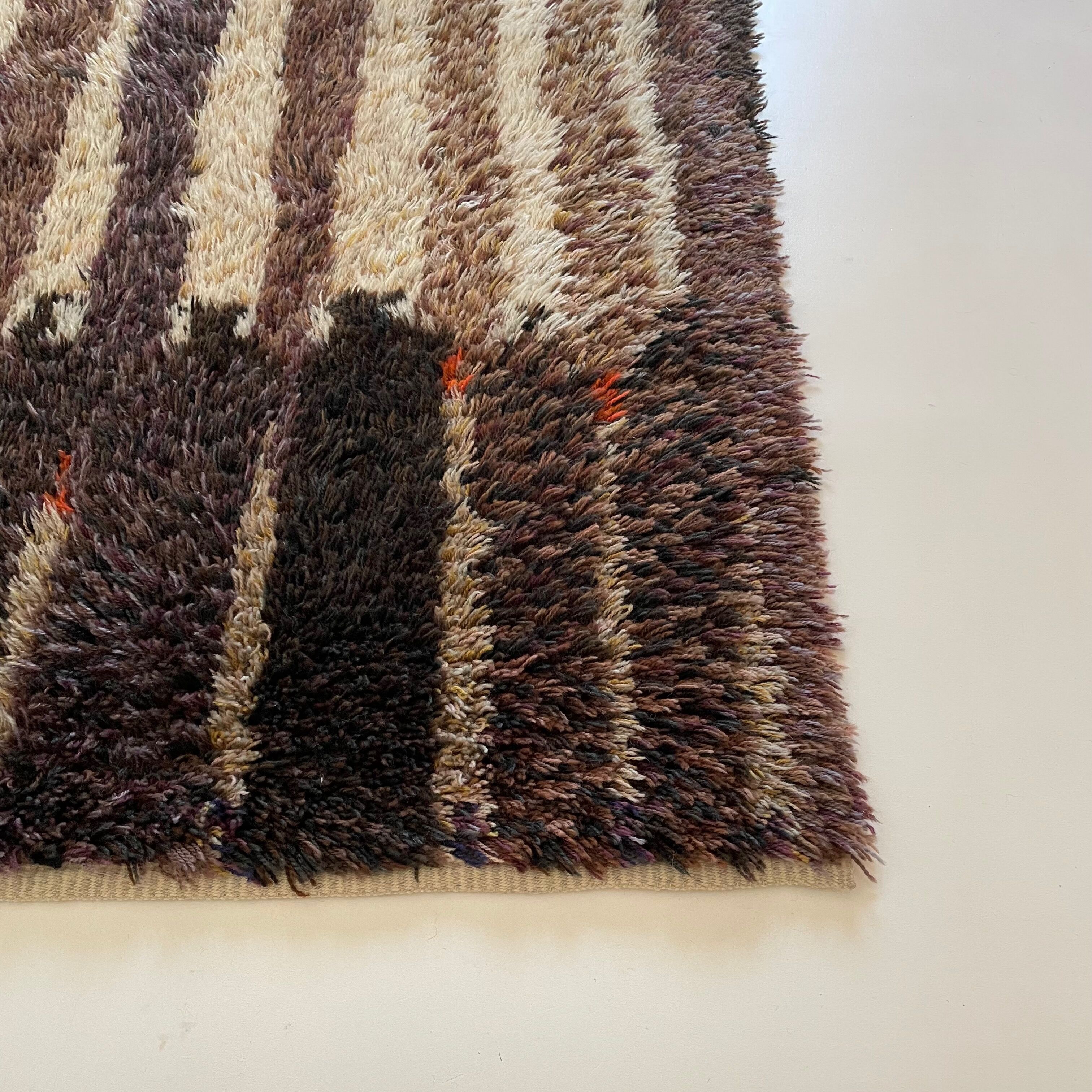 Original Abstract Scandinavian High Pile Abstract Rya Rug Carpet, Finland, 1960s