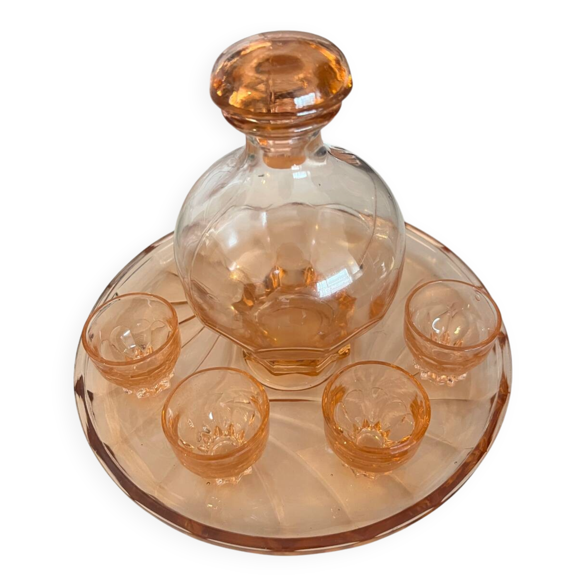 Service à apéritif vintage en verre rose