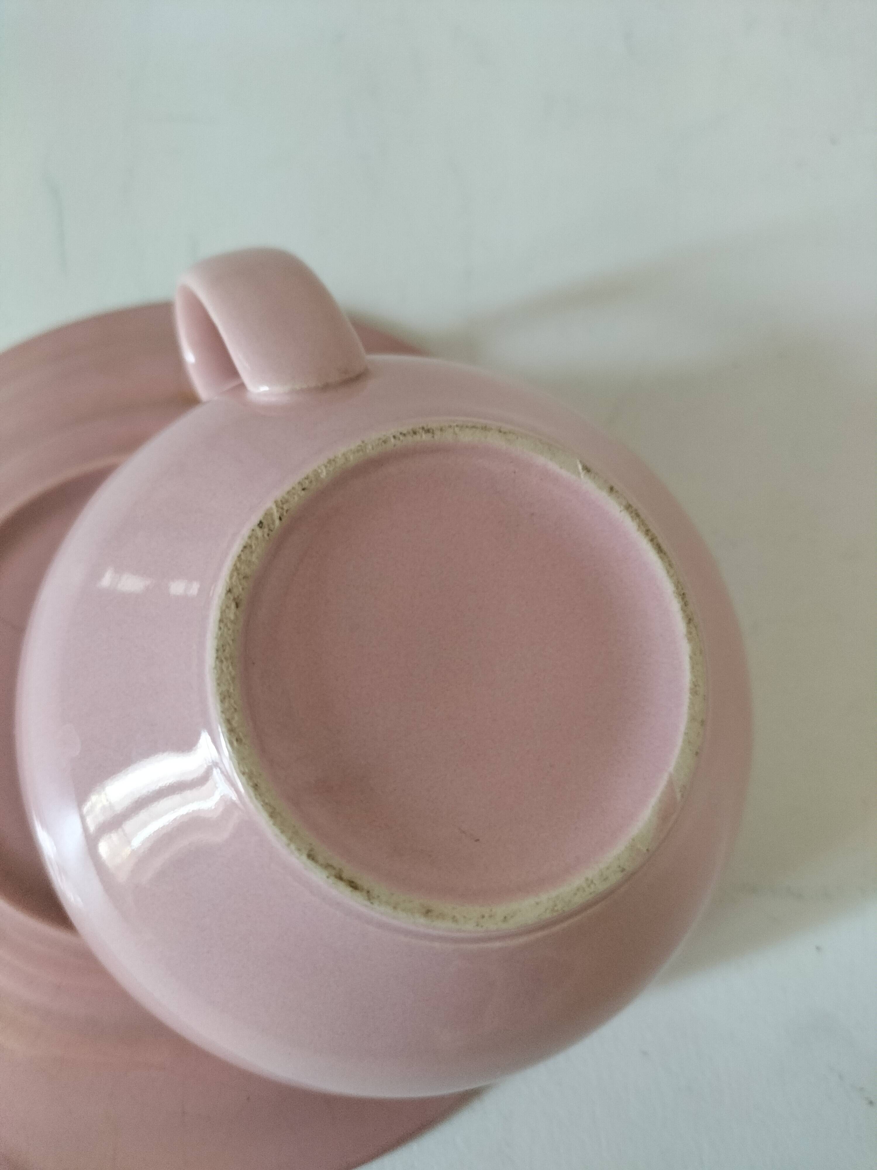 Cup and saucer Salins France in powdered pink earthenware – 1950s-60s