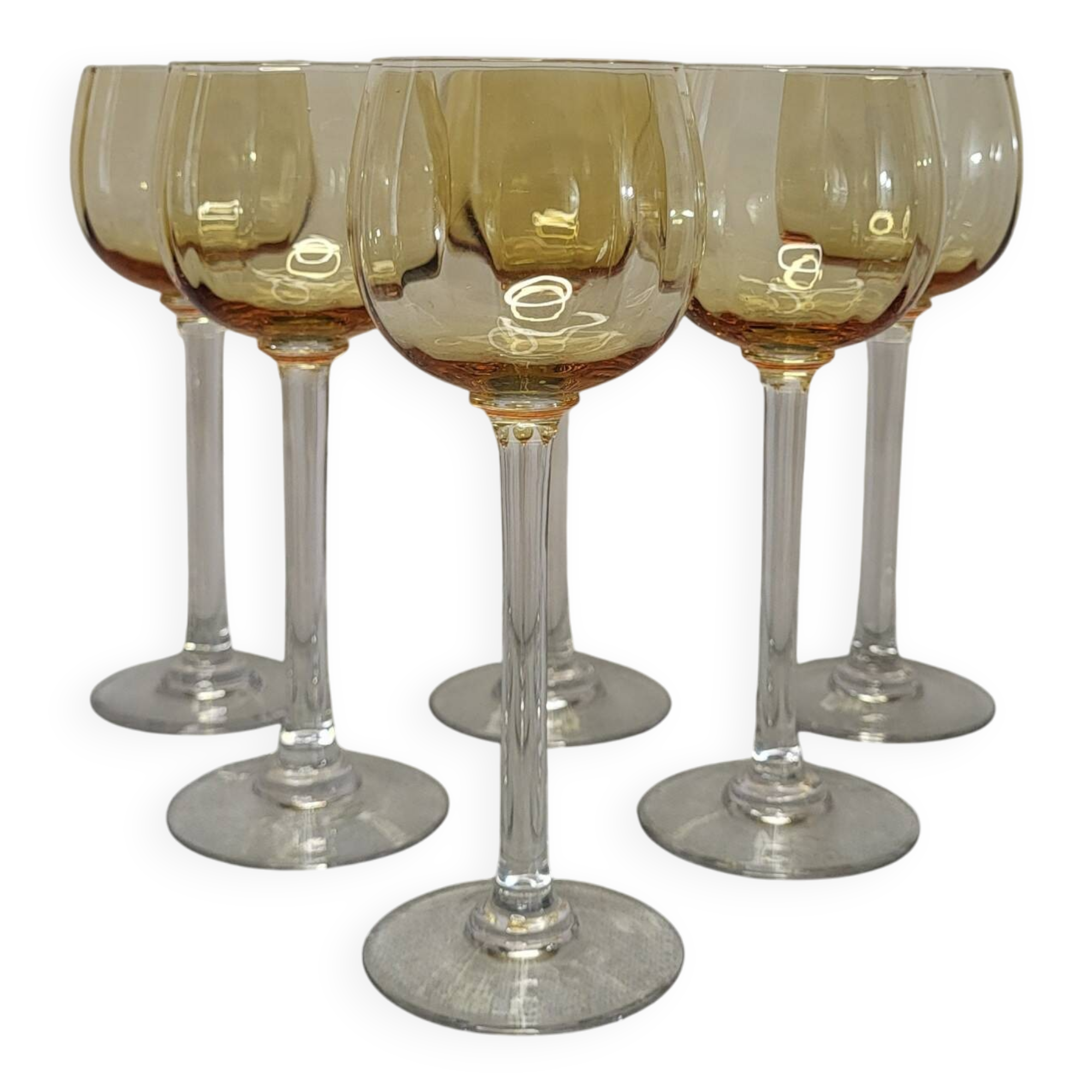 6 amber crystal wine glasses
