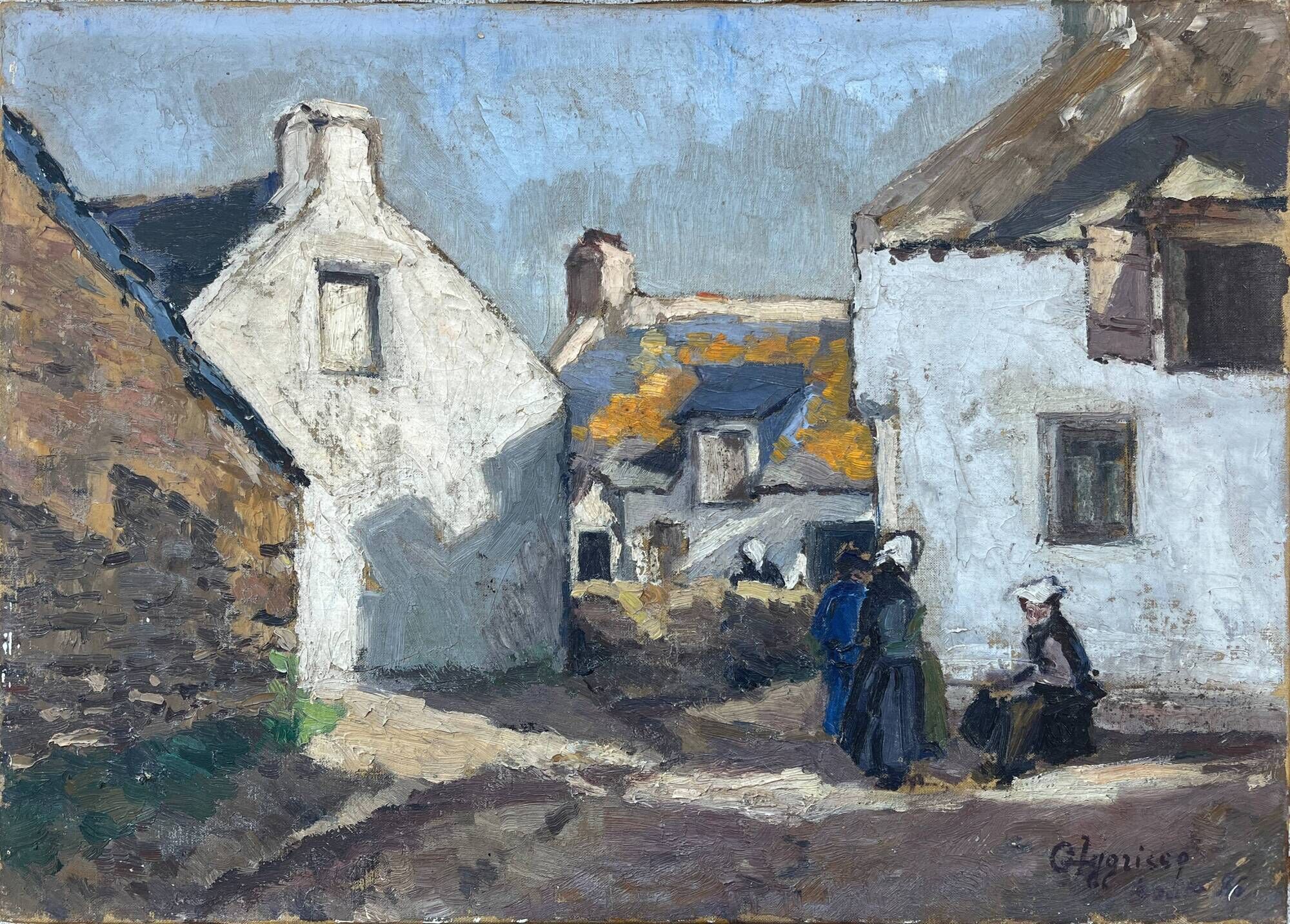 Old HST painting "Cadouarne near Séné" Brittany Morbihan signed éc Pont