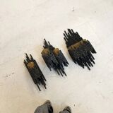 3 appliques murales brutalistes en acier et verre