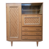 Wooden and rattan chest of drawers, 1960s