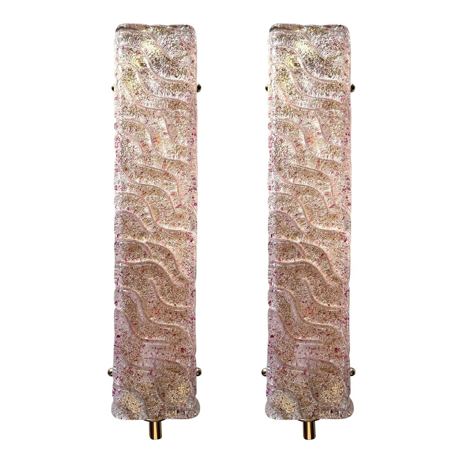 Pair of Luxury Gold Wall Sconces with Ametista “Graniglia” Murano Glass