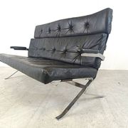 Canapé vintage en cuir noir et chrome, années 1970