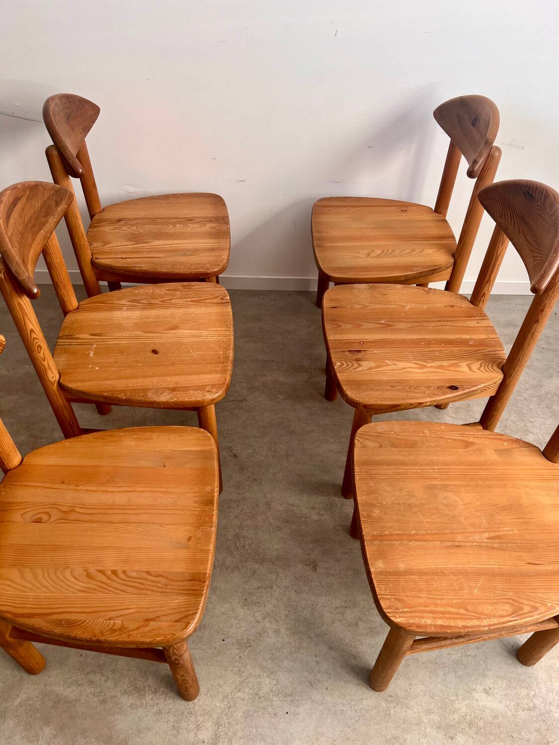 Lot de 6 chaises en pin massif design scandinave Reiner Daumiller vintage années 70