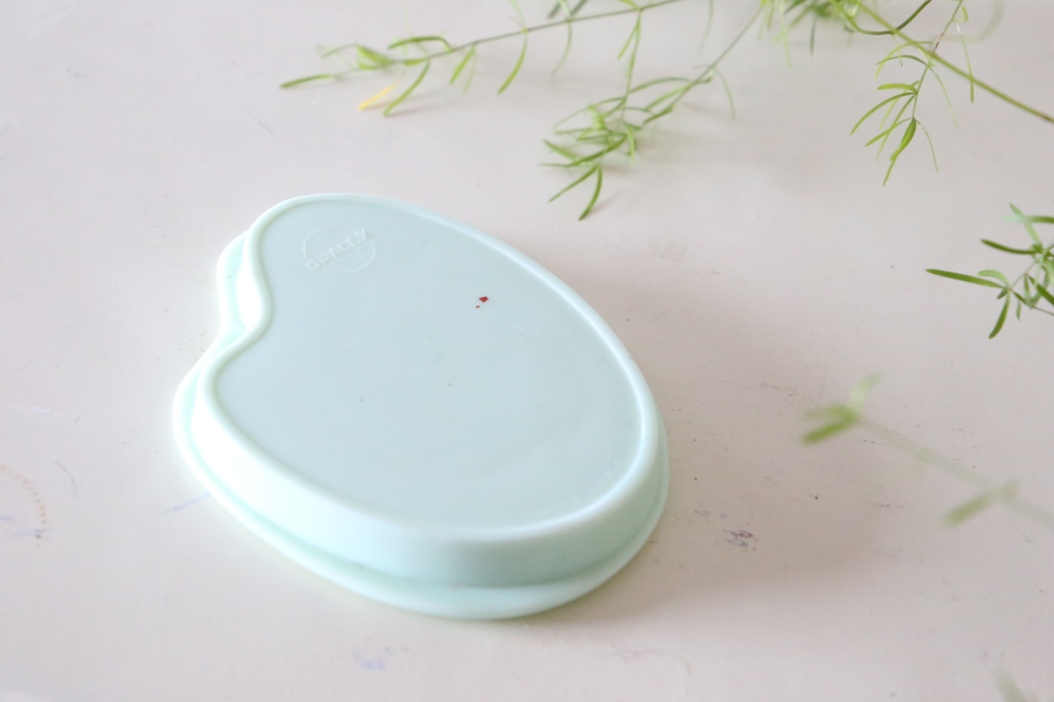 Opaline ashtray, mint color, Viking boat, vintage