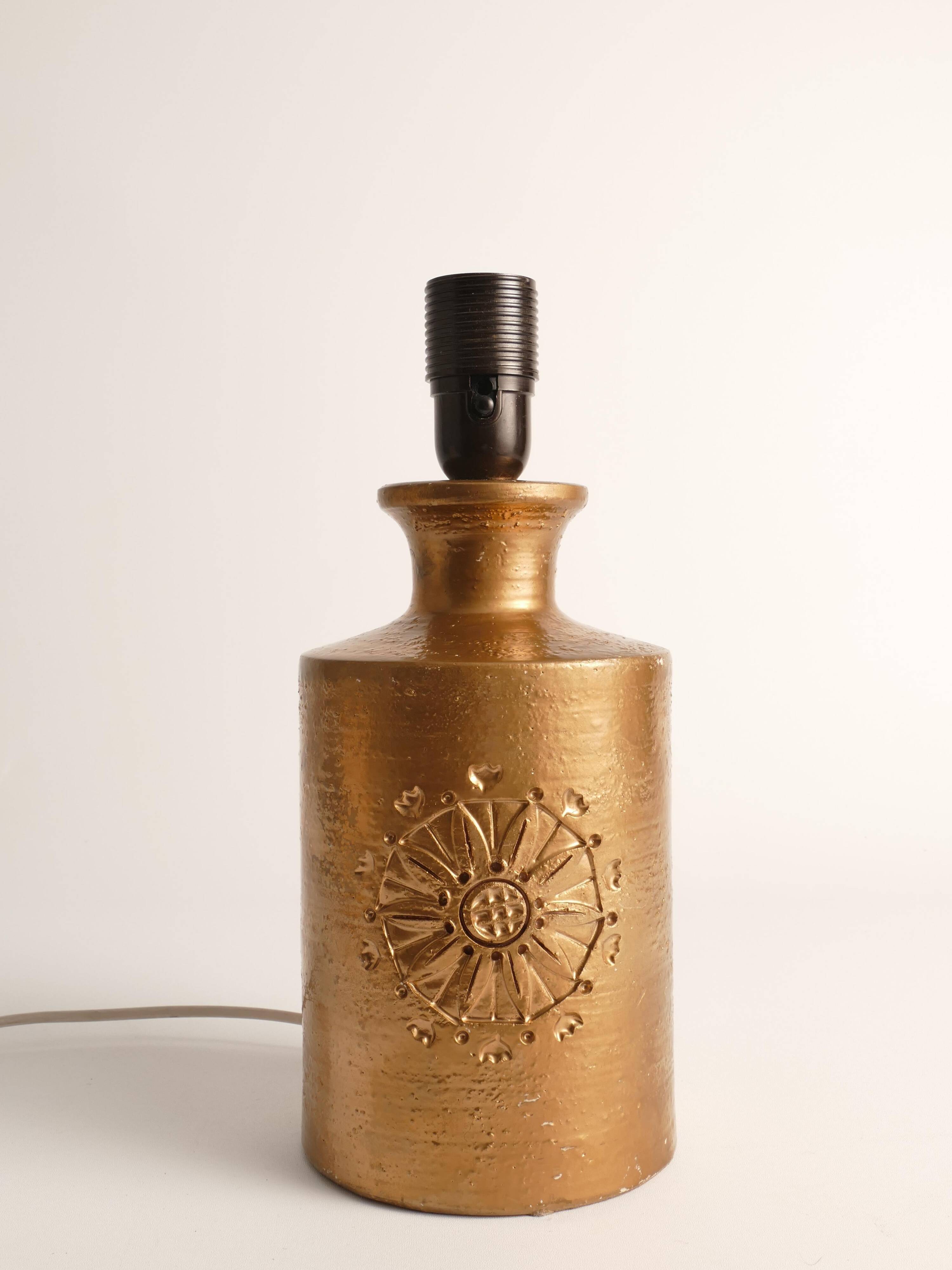 Gold Glazed Ceramic Table Lamp by Bitossi for Bergboms, 1970's