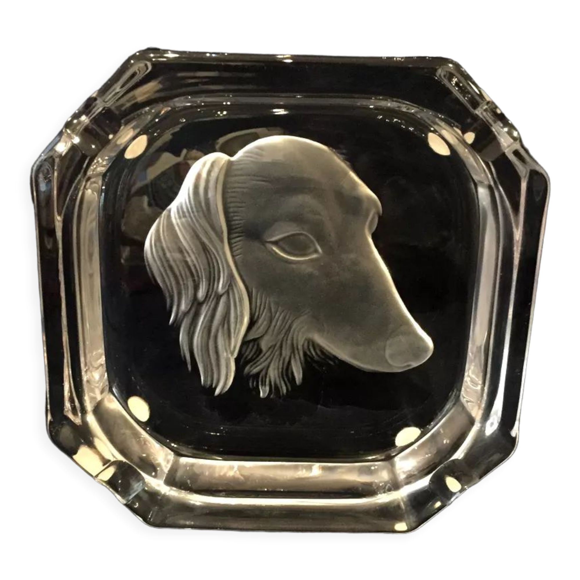 Cendrier en cristal de sevres tête de teckel