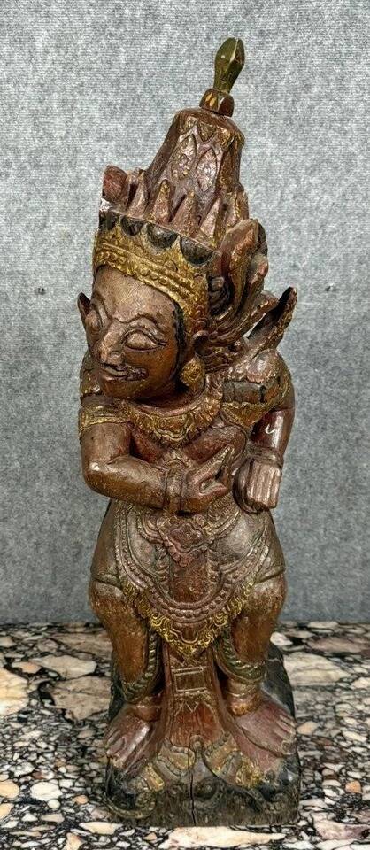 India, mid-19th century: Very large carved wooden statue of a God