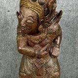 India, mid-19th century: Very large carved wooden statue of a God