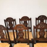 Set of 6 vintage straw and turned wood chairs