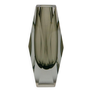 Vintage Italian Vase in Massive Grey "Sommerso" Murano Glass, Flavio Poli Style