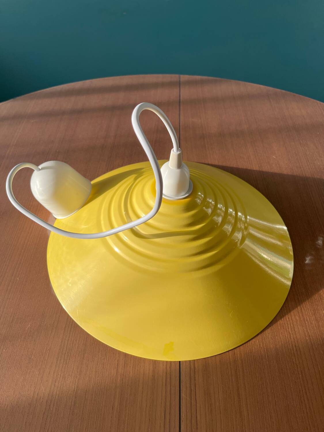 Yellow metal pendant light from the 80s