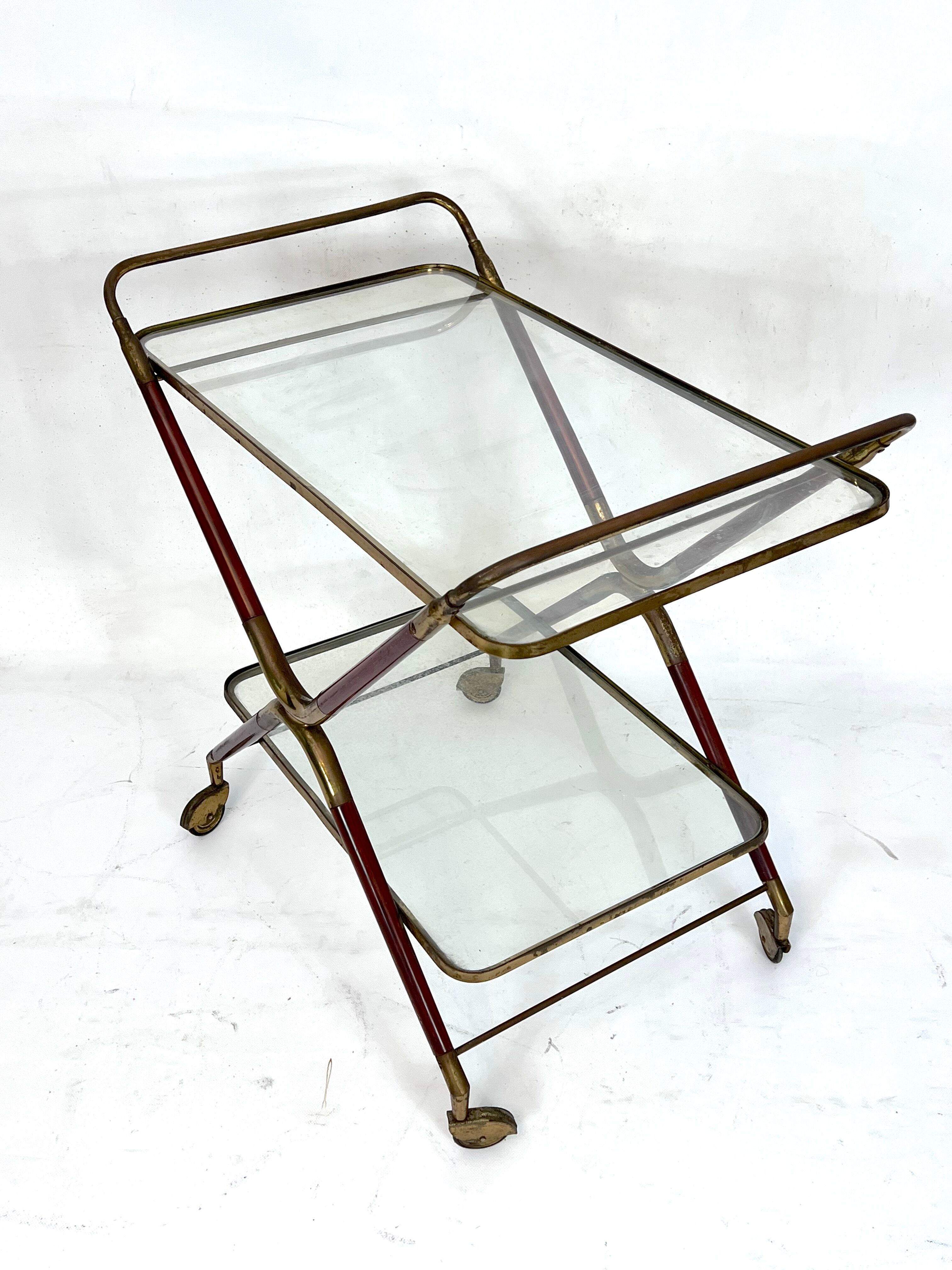 Mid-century brass and wood bar cart, Italy 1950s