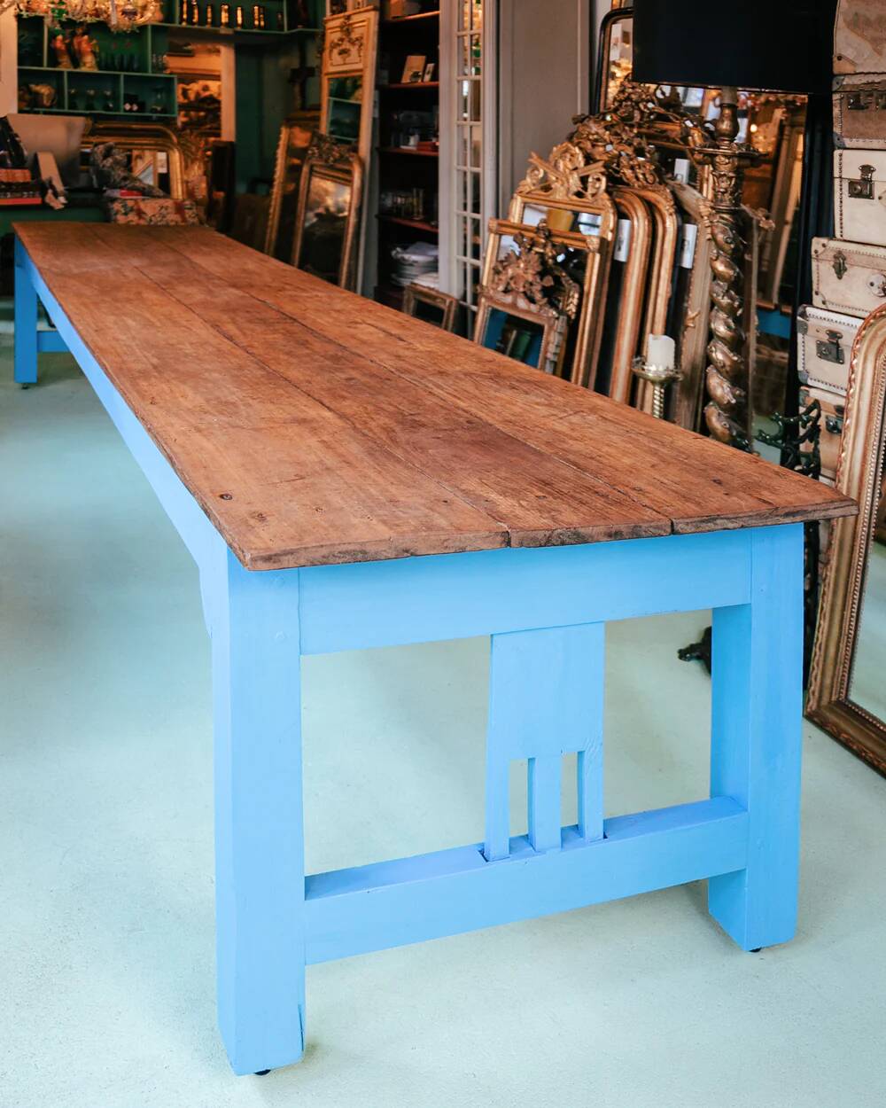 Very long vintage French wooden cloister table