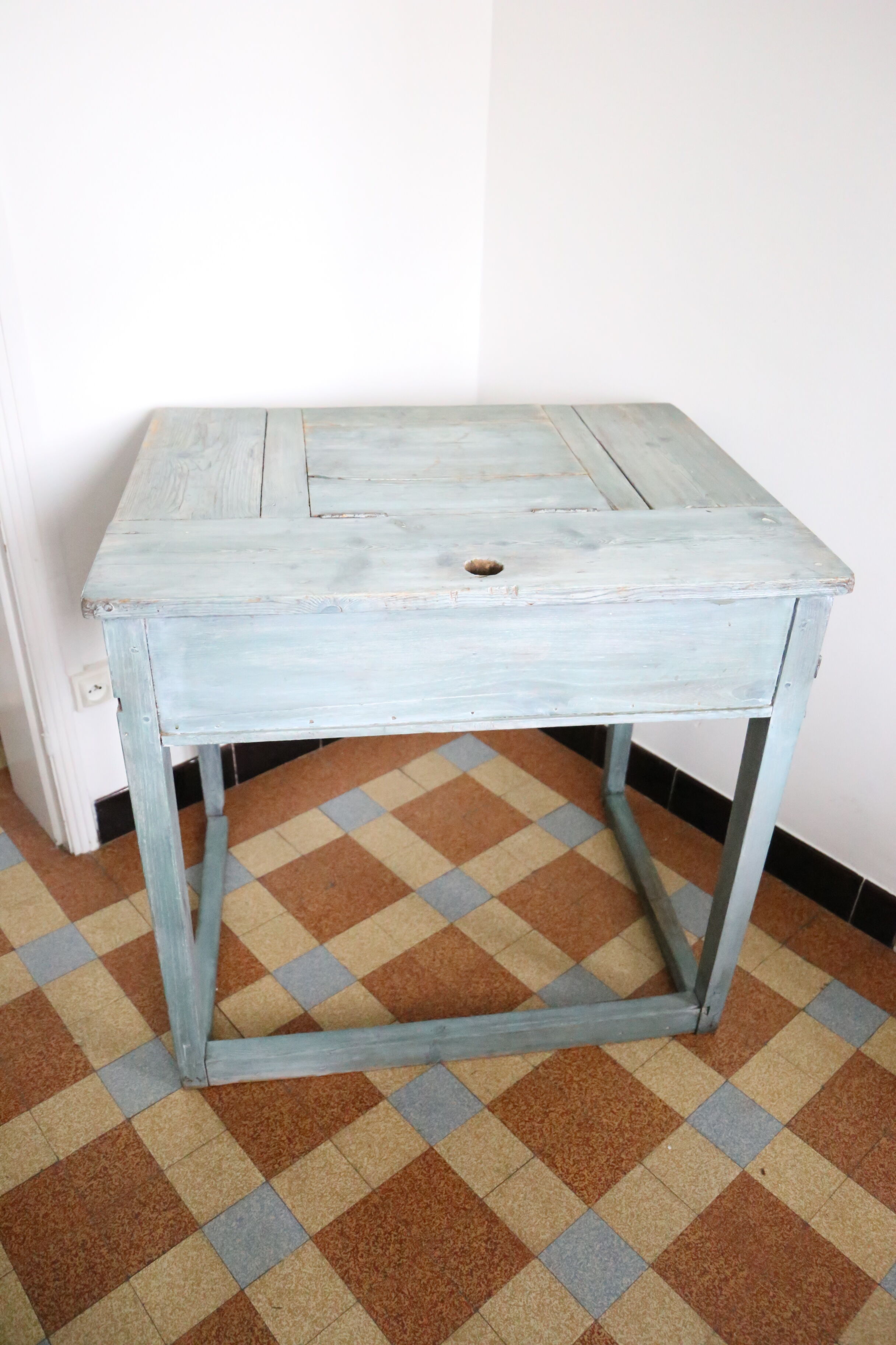 Old box desk, blue lasure