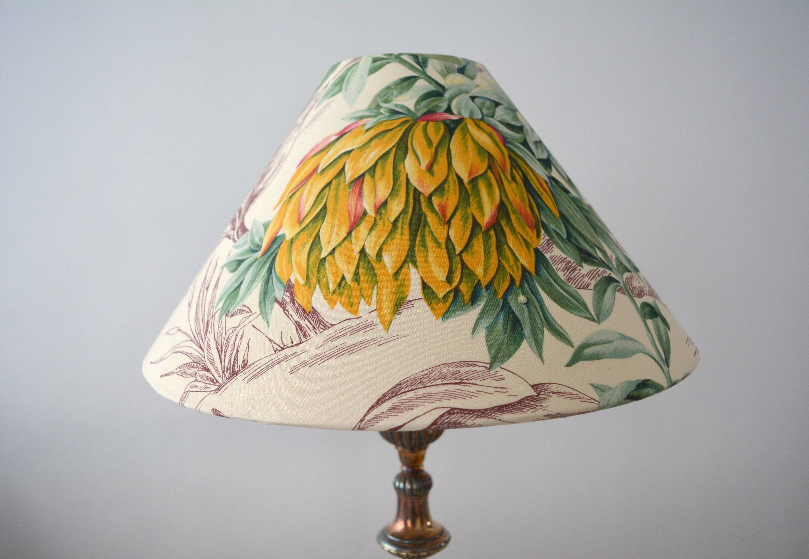 Abat-jour, tussu toile de Jouy vintage,  botanique