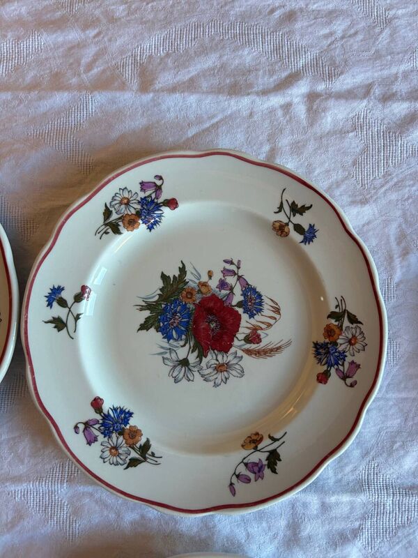 6 assiettes anciennes en faïence de Sarreguemines, décor Agreste