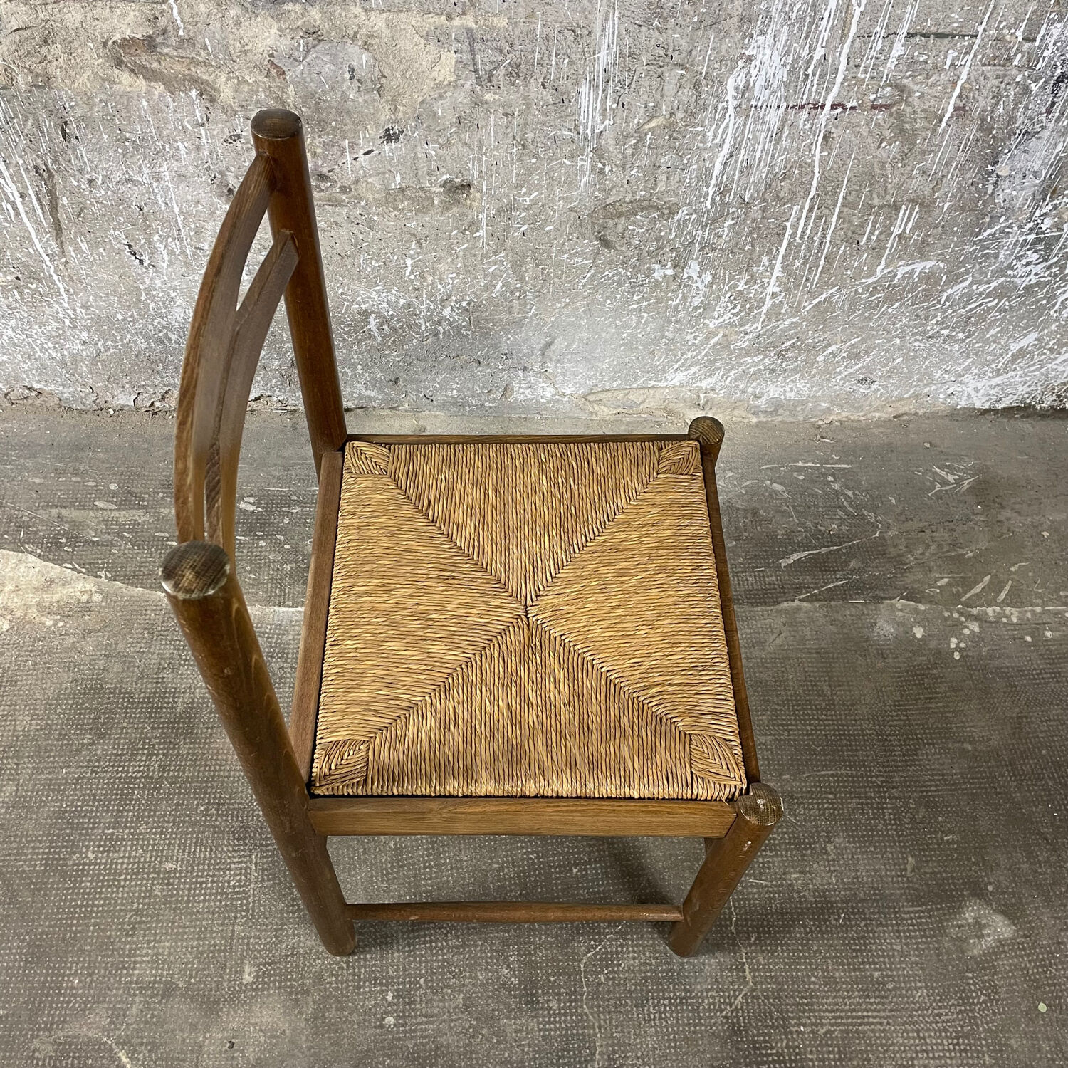 Chaise paillée et bois annees 80