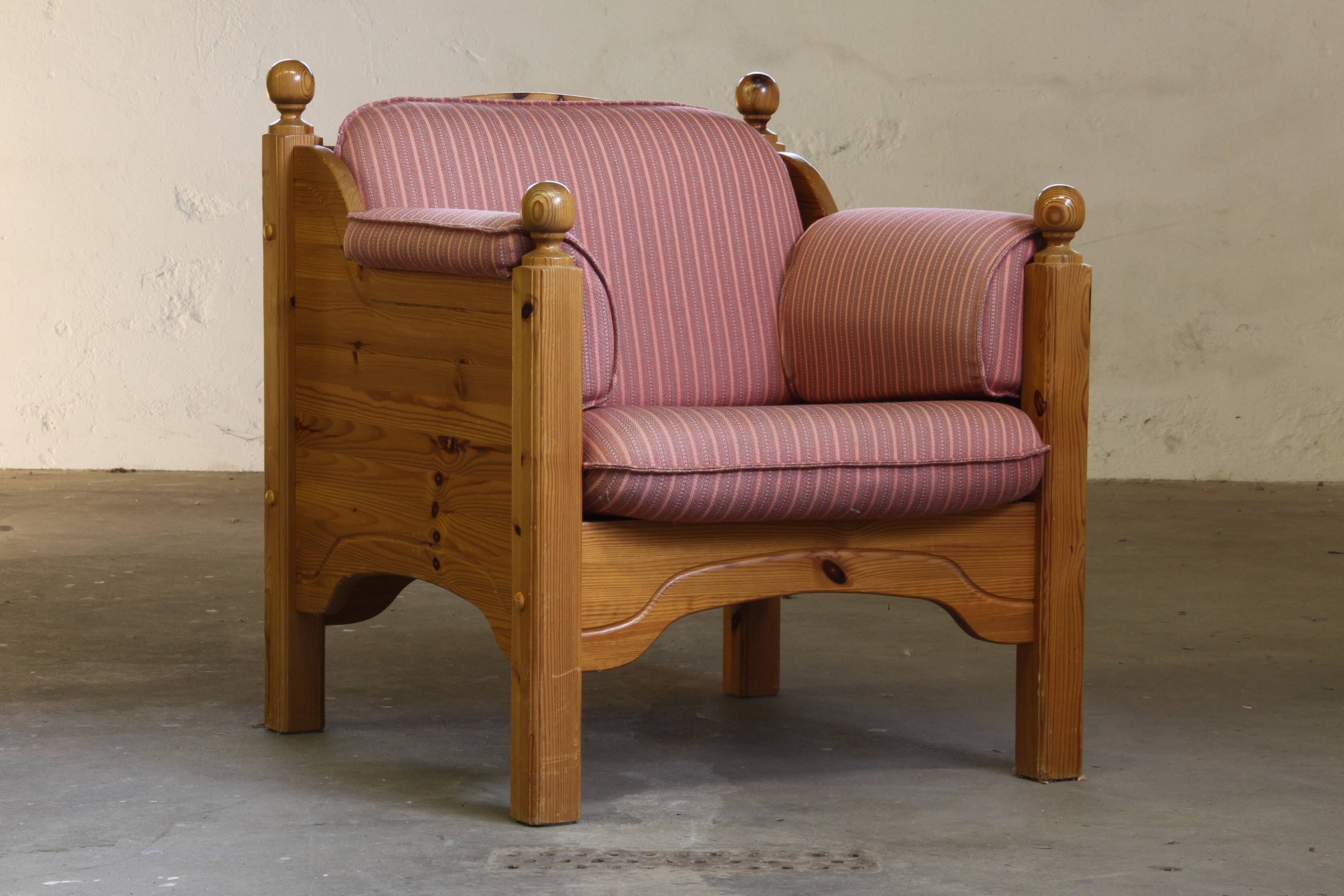 Vintage mid-century Danish pine lounge chair, 1970s