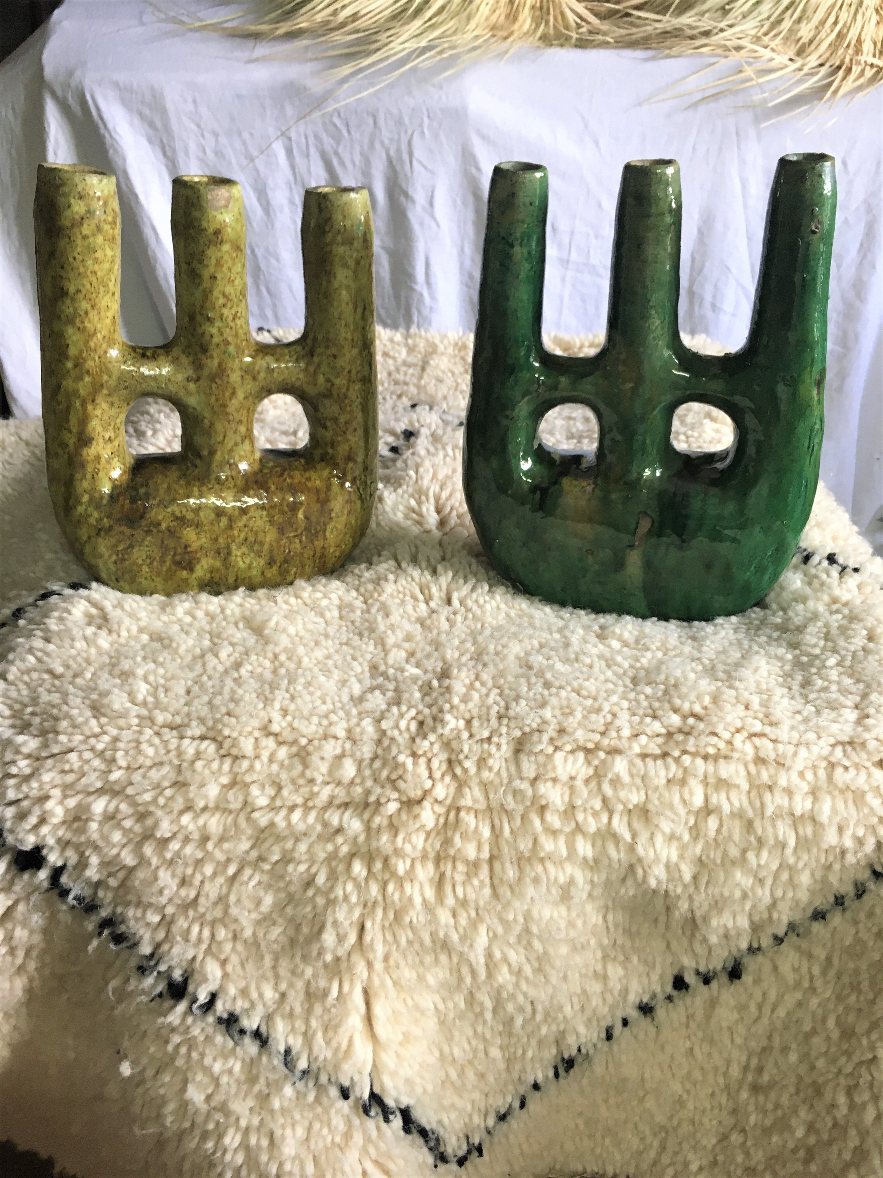 Enamelled terracotta candle holder