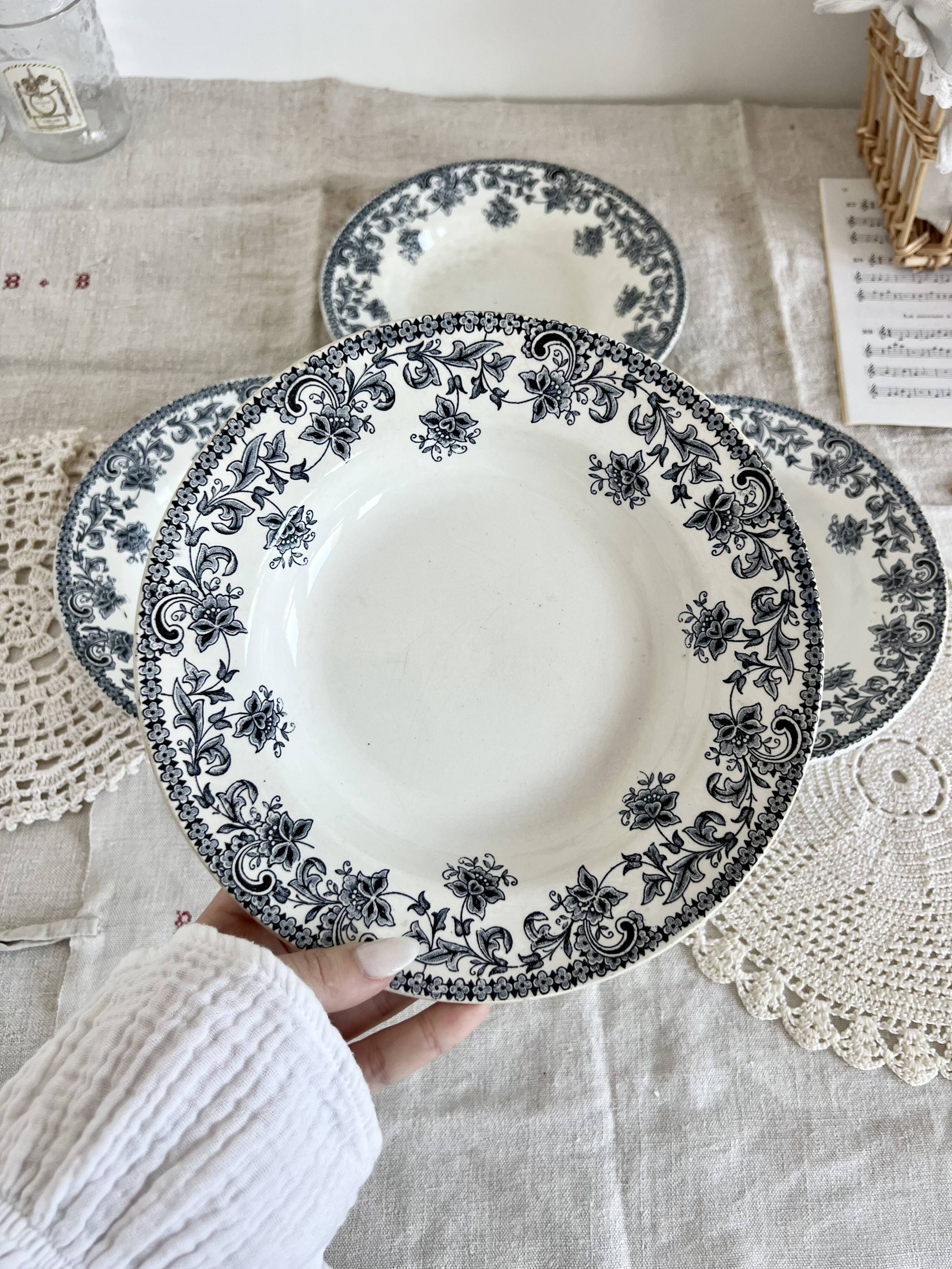 4 vintage soup plates iron earth Saint-Amand - Jane model