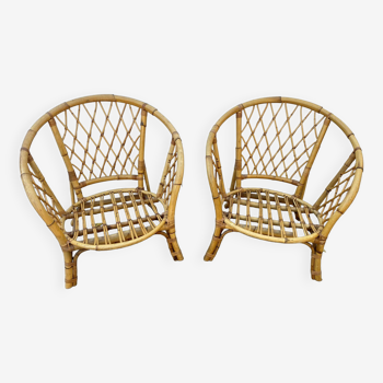 Vintage rattan basket armchair 1970