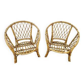 Vintage rattan basket armchair 1970