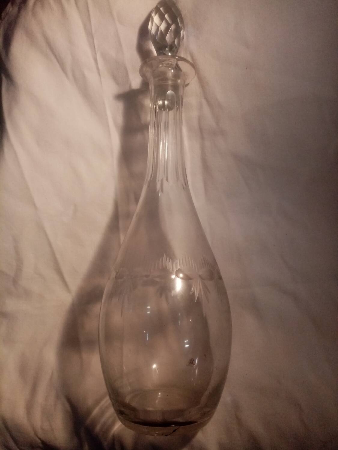 Antique Portieux cut crystal carafe signed