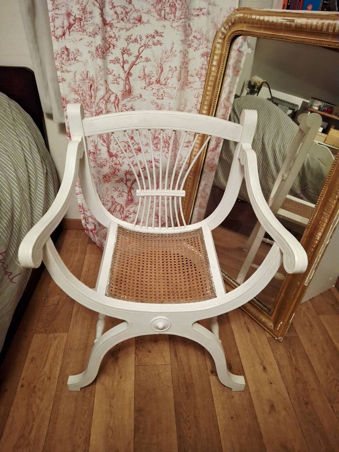 white Dagobert armchair with caning