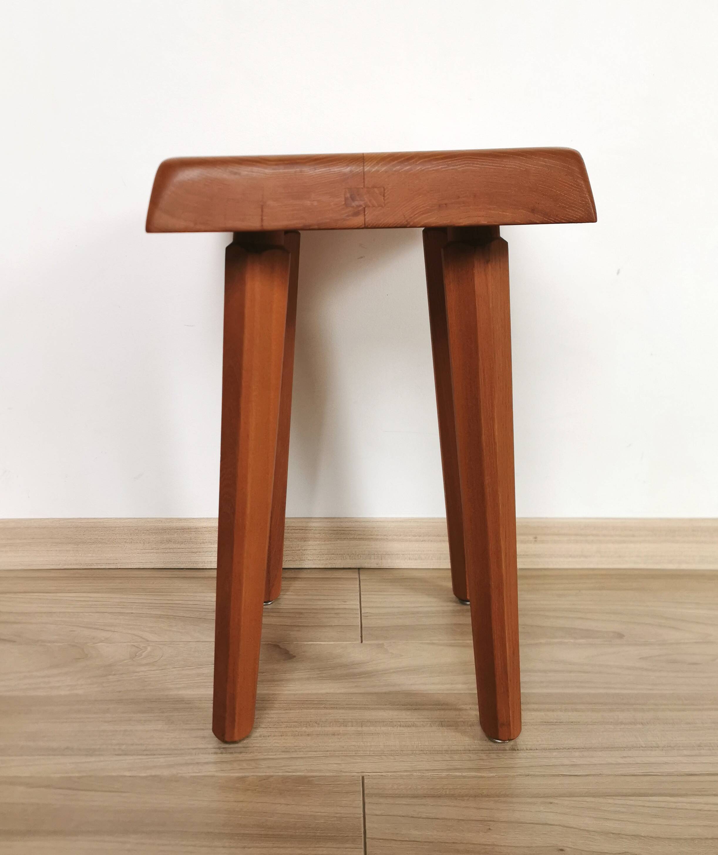 Vintage elm wood stool S01 design by Pierre Chapo 1960