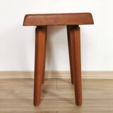 Vintage elm wood stool S01 design by Pierre Chapo 1960