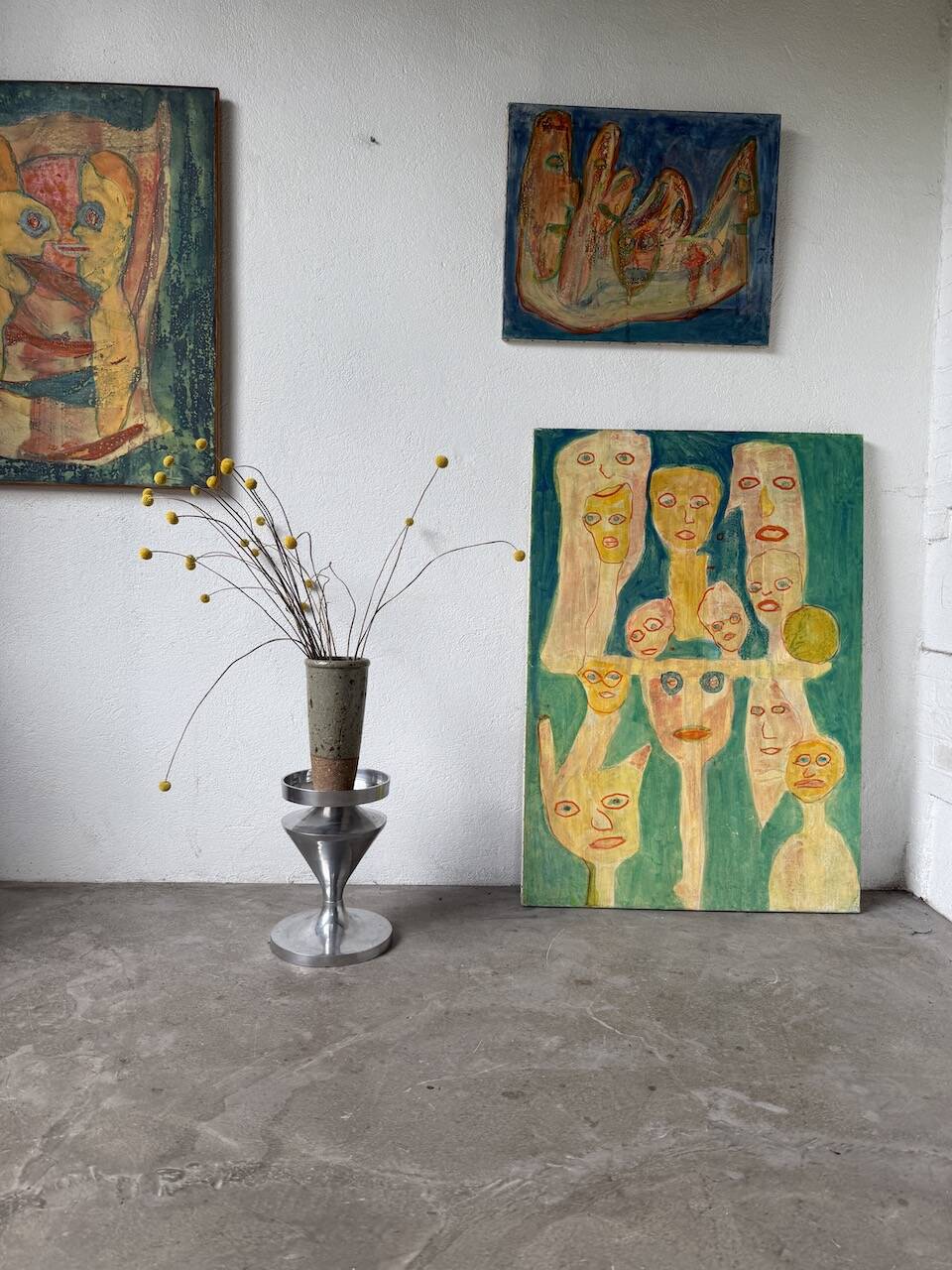 Brushed stainless steel console pedestal 1970