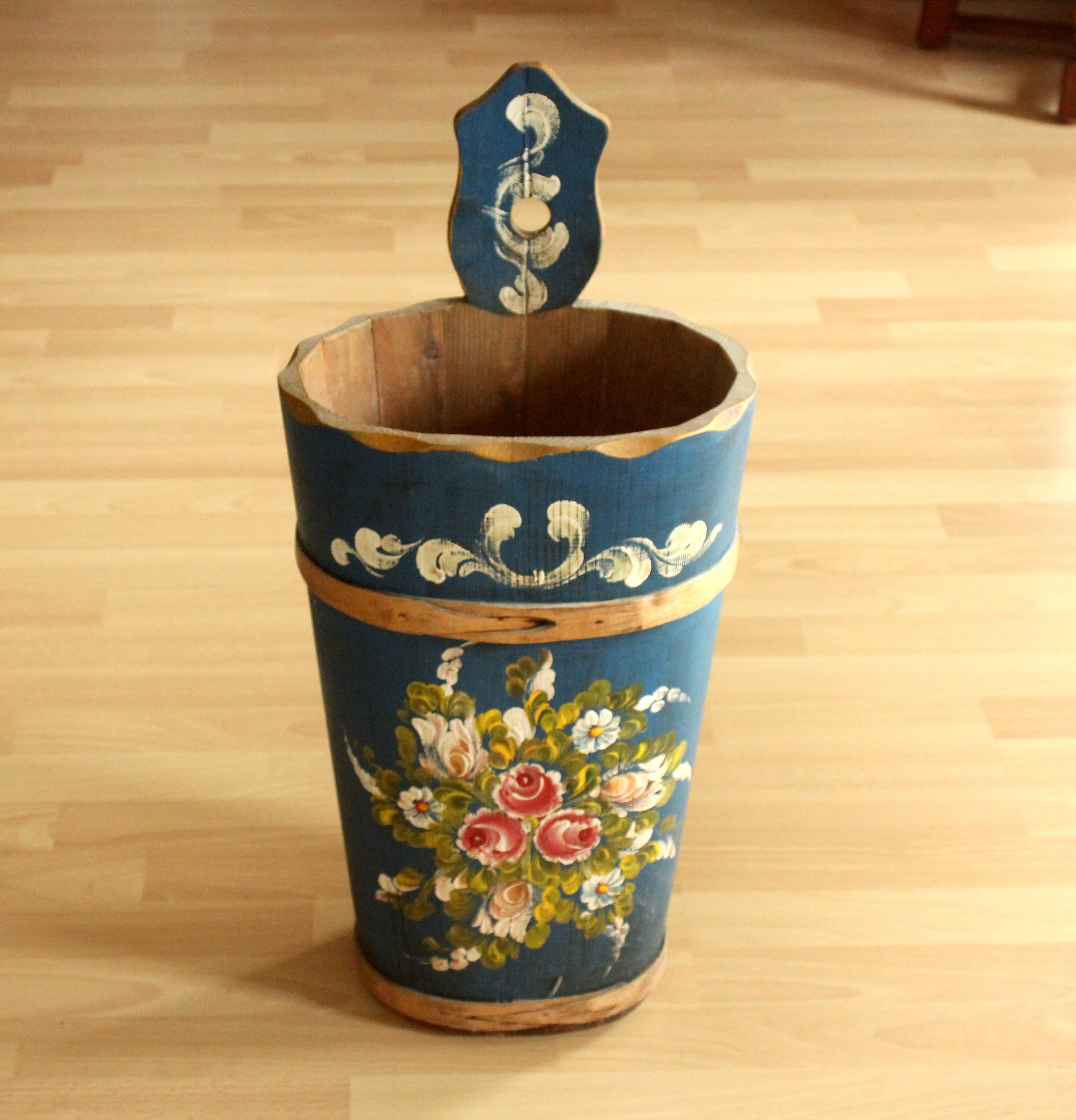 Handmade handpainted wooden umbrella stand - vintage