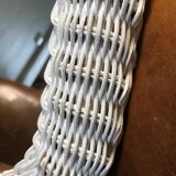 Oval mirror in vintage white woven wicker 1970