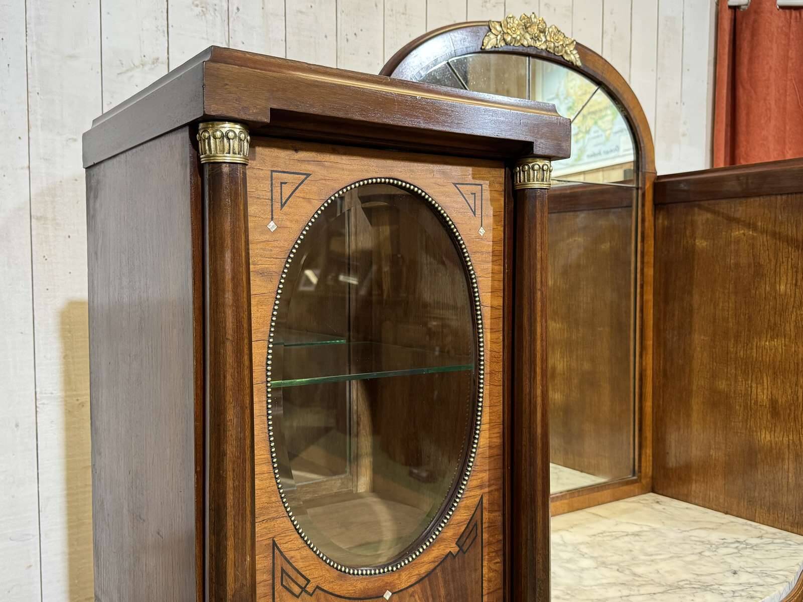 Art Deco buffet in mahogany, oak, and marble top.