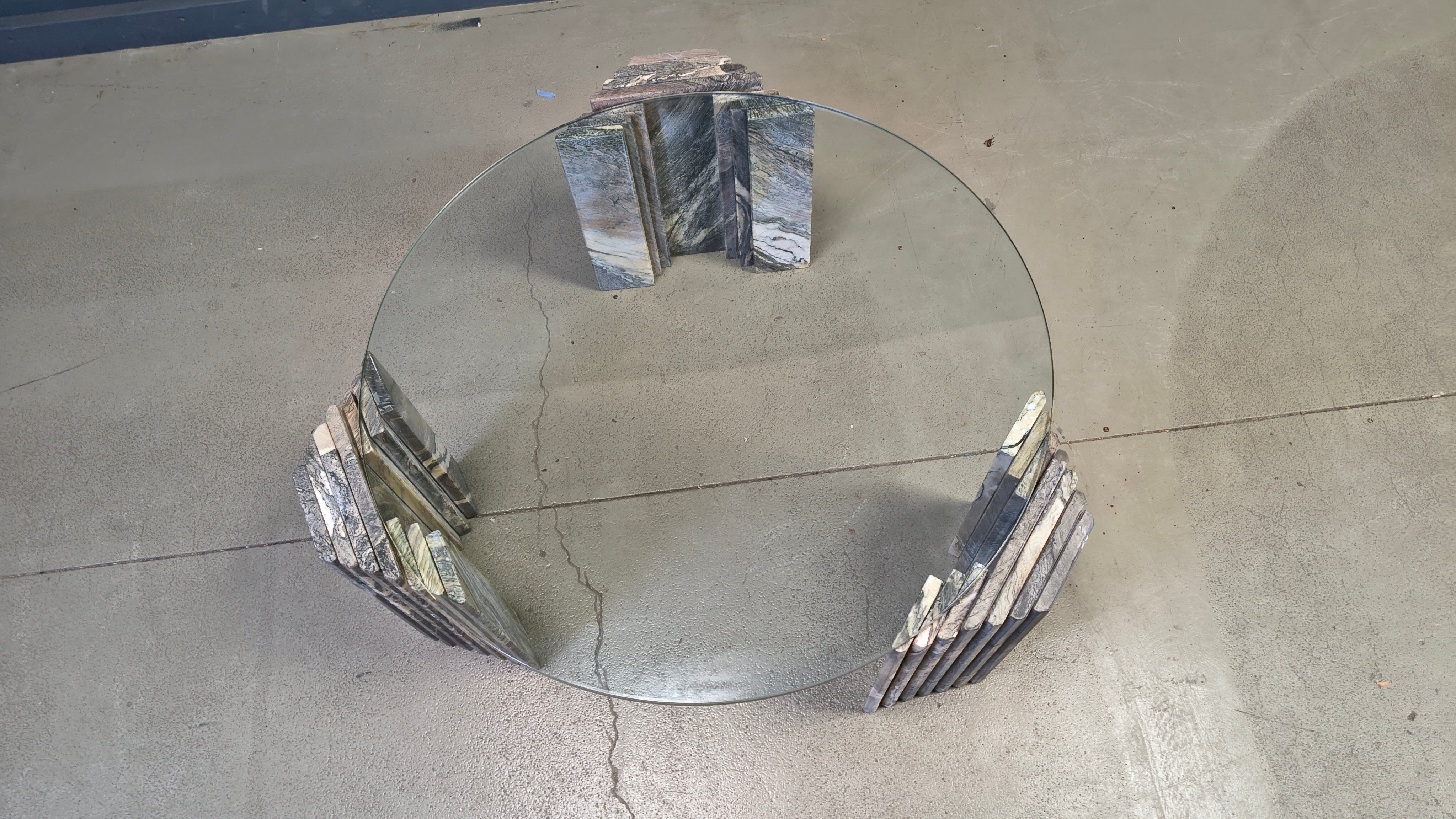 Vintage Italian marble and glass coffee table, 1970s