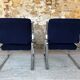 Paire de fauteuils vintage chrome et microfibre bleue circa 70