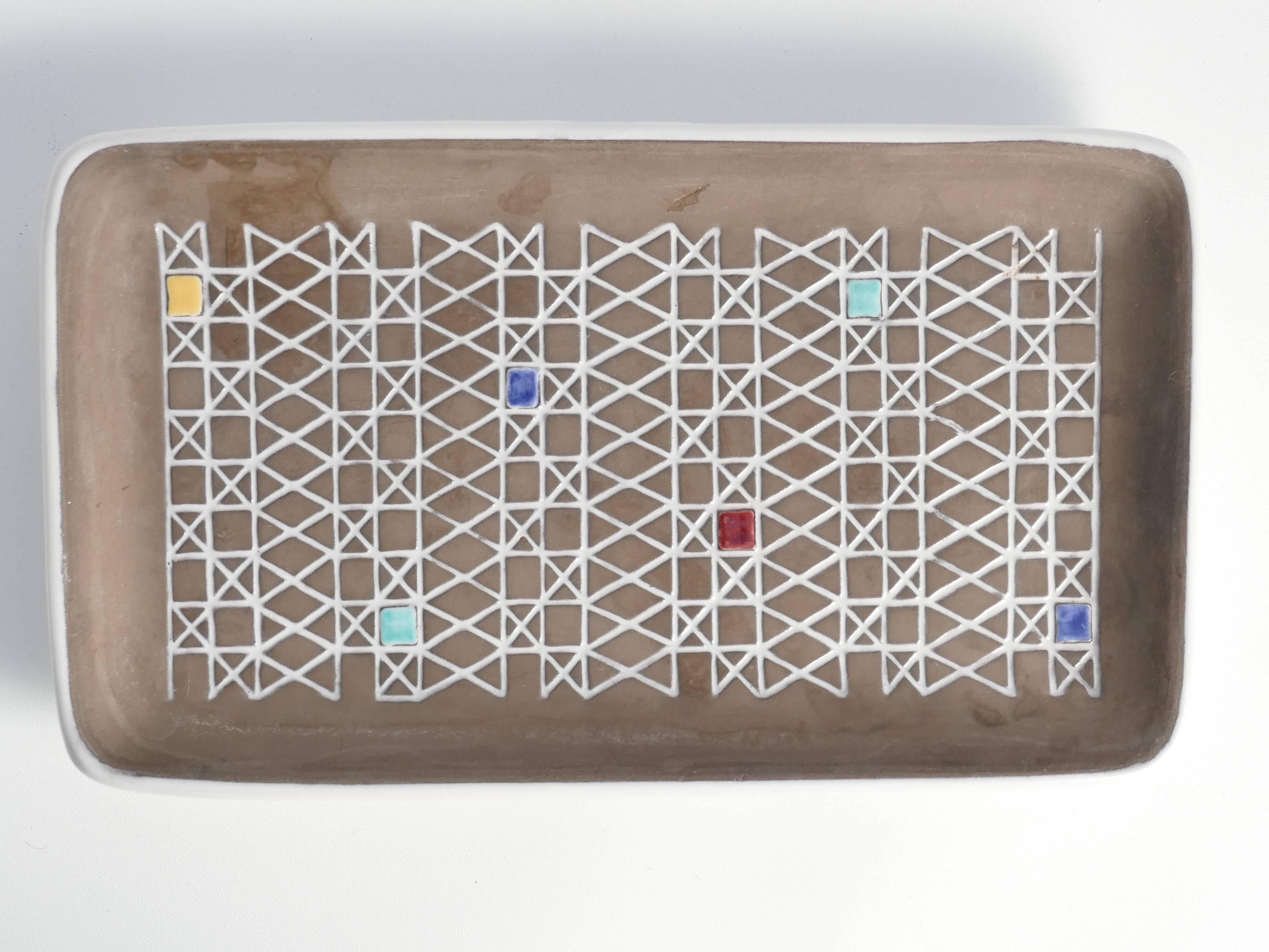 Brown and White "Corso" Ceramic Dish by Ingrid Atterberg for Upsala Ekeby, 1950s